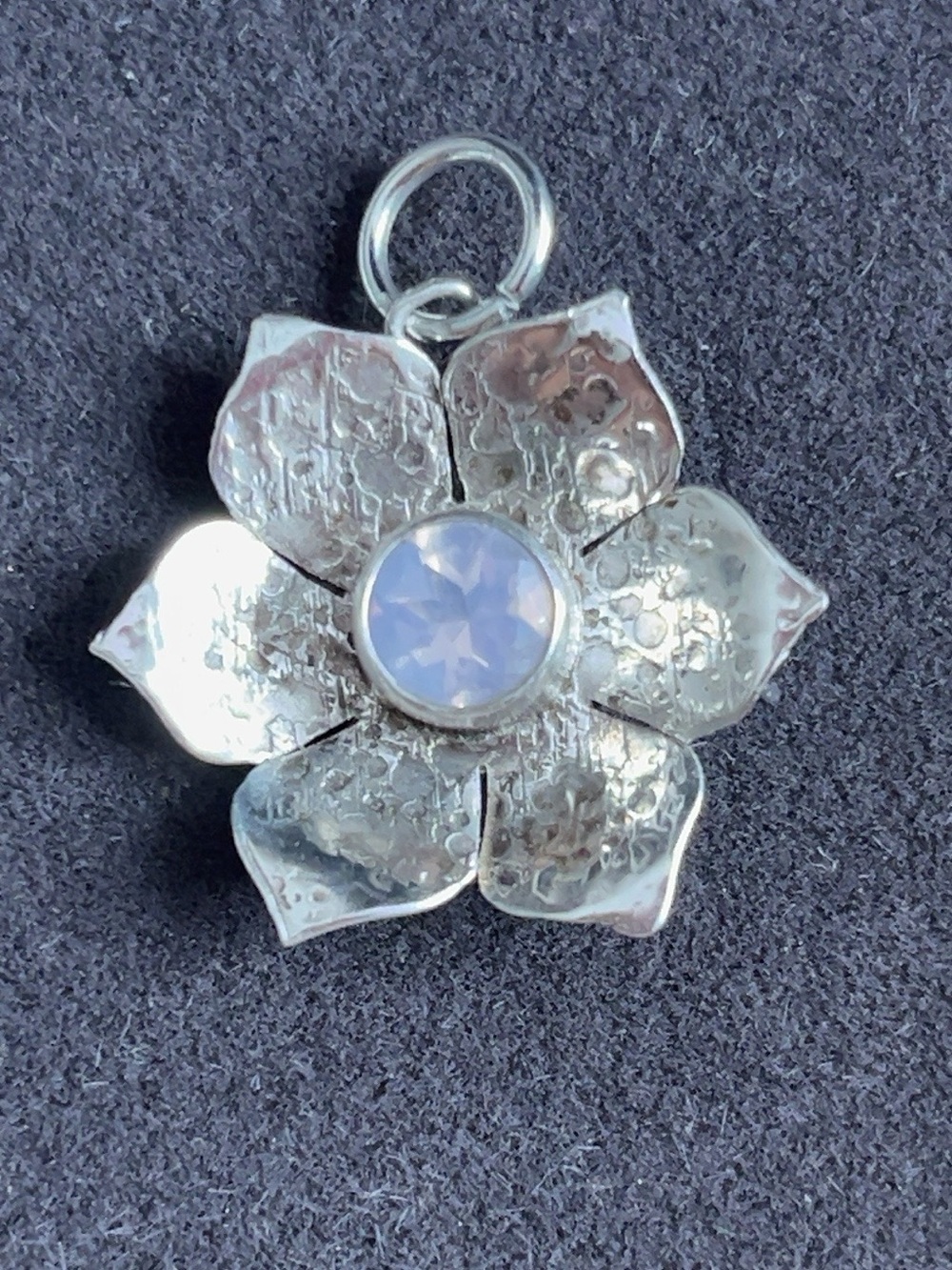 Sterling Silver Lotus Flower Pendant Lavender Blue Cabochon